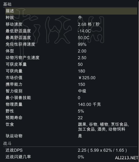 RimWorld动物种类图鉴大全 环世界全动物资料科普 野牦牛