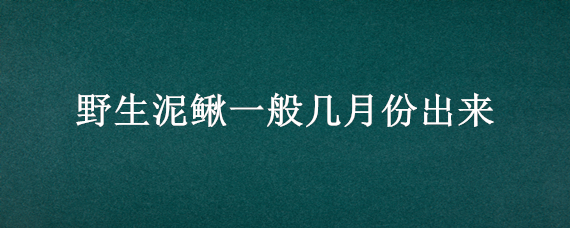 野生泥鳅一般几月份出来 野生泥鳅一般几月份出来活