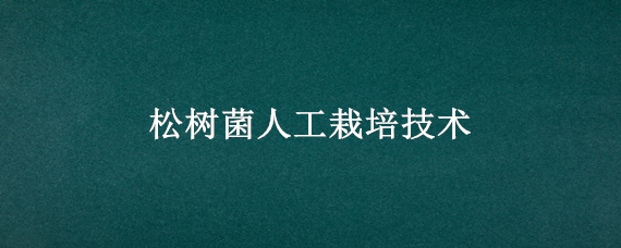 松树菌人工栽培技术 松树菌人工栽培技术什么时候