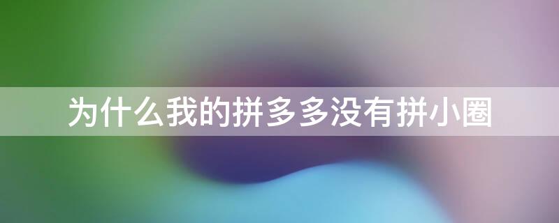 为什么我的拼多多没有拼小圈 为什么我的拼多多没有拼小圈?