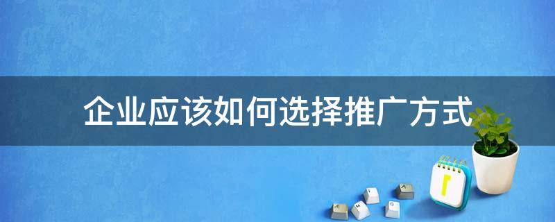 企业应该如何选择推广方式 企业推广的方式