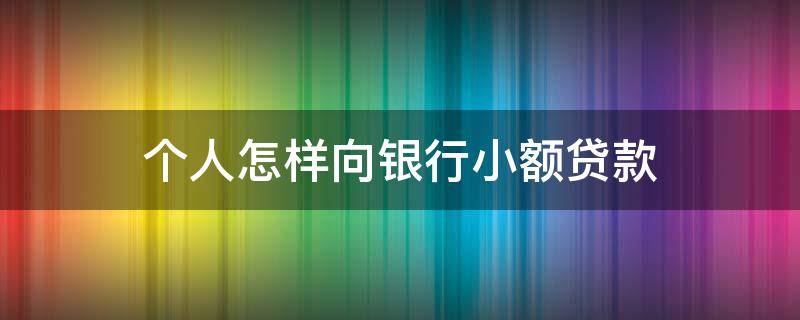 个人怎样向银行小额贷款 个人在银行贷款怎么贷小额贷款