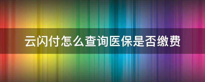 云闪付怎么查询医保是否缴费（云闪付医疗保险缴费后怎么查询）